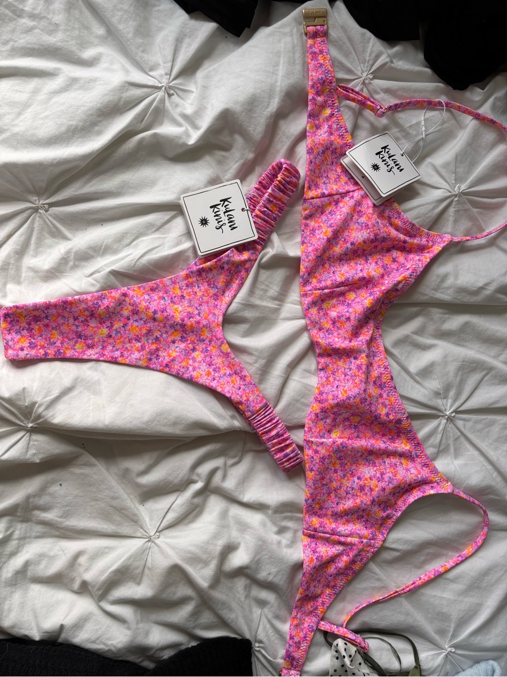 Kulani Kinis Pink Floral Ribbed Two-Piece Bikini